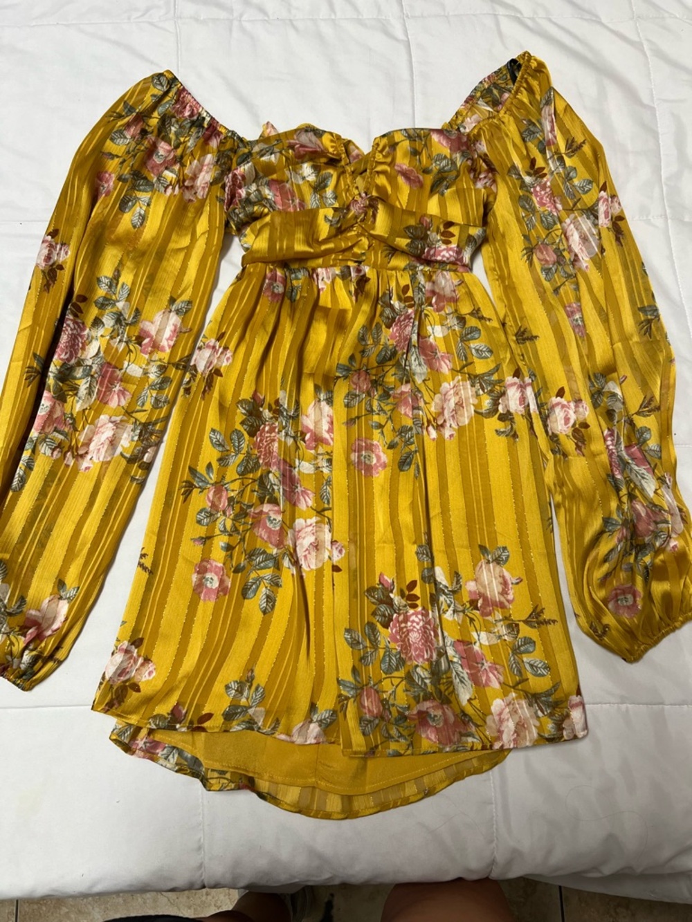 Forever 21 Mustard Yellow Floral Long Sleeve Dress